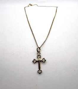 Vintage Gold gefüllt geätzt kleine zierliche Kreuz Anhänger Halskette - Bild 1 von 10