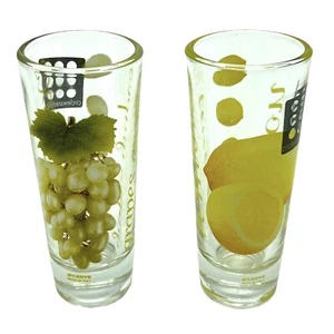 Double Shot glasses Grapes and Lemons Circle ware Designs Glass Set of 2 4" tall - Picture 1 of 5