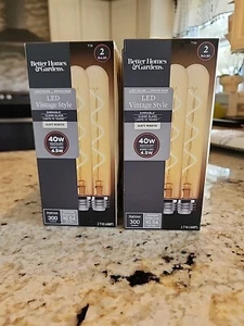 (TWO) 2 PacksLED Tube Vintage Bulb, T10 40W, Soft White Spiral Filament (4 Total - Picture 1 of 2