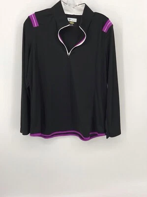 GREG NORMAN Womens Preowned Black/Purple XL Playdry Collection 1/4 Zip Top - Image 1 of 4