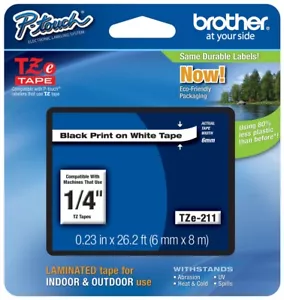 Cinta P-touch Brother 1/4" (6 mm) negra sobre blanca para fabricante de etiquetas PT1090, PT-1090 - Imagen 1 de 1