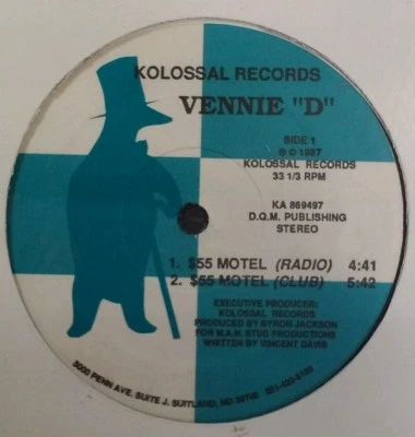 Vennie "D" Vinyl $55 Hotel Rare VHTF Sealed Vtg 1987 Kolossal Hip Hop Rap MD  - Image 1 of 4