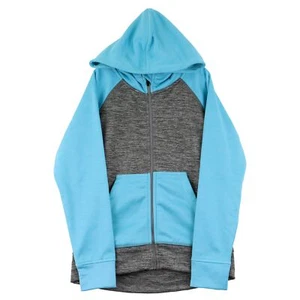HEAD Youth Girls Full Zip Hoodie Jacket, Medium (10/12), Flint Grey Heather/Blue - Picture 1 of 3