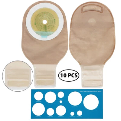 Bolsas de ostomía drenables de 10 piezas suministros de colostomía estoma cortado para adaptarse al sistema de una sola pieza Foto 1 de 4