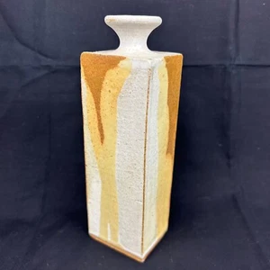 "LA Mers" MCM Vintage Stoneware Pottery Vase Slab Thrown Square Column Glazed - Picture 1 of 13