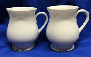 Vintage Gold Rimmed White Bone China Set Of 2 Coffee Mugs Tea Cups FF - Picture 1 of 12