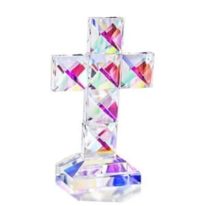 Kristall Kreuz stehend 5" groß traditionelles Kreuz Figur Glas bunt - Bild 1 von 8