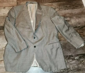 Peter Millar Wool 2 Button Blazer Sportcoat Men's 48 T Tan Houndstooth Plaid - Picture 1 of 5