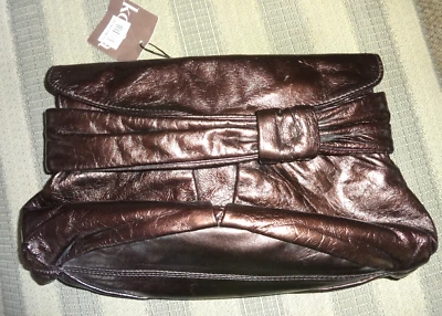 NWT $325 KOOBA ANDIE CLUTCH PURSE HAND BAG POCKETBOOK BROWN METALLIC LEATHER WOW - Image 1 of 4