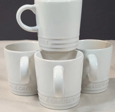 Le Creuset White Set of 4 Mini Espresso Mugs 100ml 3.5oz Cups New with Tags
