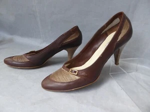 COSMO Paris Escarpins Cuir marron tissage doré T 40 parfait état - Picture 1 of 11