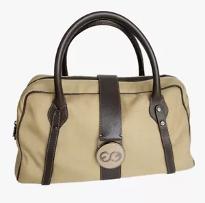 ESCADA SPORT Brown Canvas/Leather Tote Handbag Lightweight Italy NWOT - Picture 1 of 15