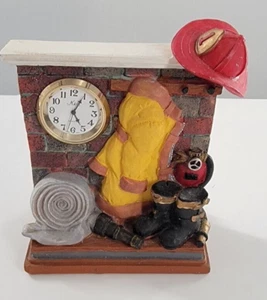 Firemen Clock by Timezone 21431 w/new Battery Home Décor Firefighter Collectible - Picture 1 of 5