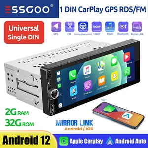 Single 1DIN Wireless Apple Carplay Android 13 Car Stereo GPS IPS USB TypeC 2+32G - Picture 1 of 14