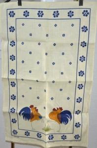 COCKEREL Leinen Geschirrtuch HÄHNE von ULSTER Vintage Made in Ireland UNBENUTZT - Bild 1 von 4