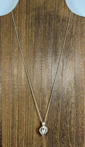 Vintage Sterling Silver Signed 925 Caged Pearl Pendant Necklace 18” -Estate Sale - Picture 1 of 9