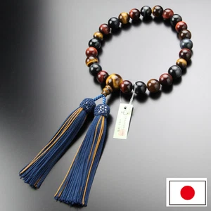 Prayer Beads Japanese Juzu Mixed Tiger Eye Men's Free Size Kyoto Made w/Box - Picture 1 of 6