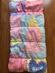 Vintage 1999 Barbie Kids Sleeping Bag Patchwork Design Teddy Bear - Picture 1 of 10