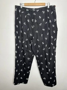 Talbots 100% Irish Linen Black Floral Embroidered Lagenlook Capri Pants Size 18 - Picture 1 of 10