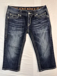 Rock Revival Noelle Capri Jeans Size 30 Denim Jeans Distressed Whiskered - Picture 1 of 8