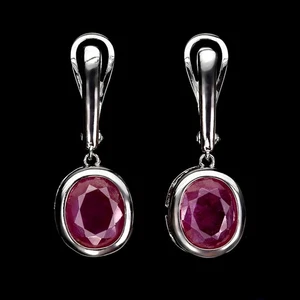 925 Sterling Silver Earrings Oval Ruby 11x9mm Natural Gemstone Jewelry - Picture 1 of 13