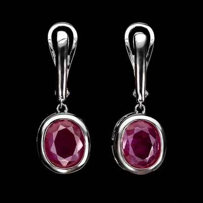 925 Sterling Silver Earrings Oval Ruby 11x9mm Natural Gemstone Jewelry - Image 1 of 4