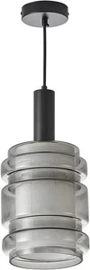 Modern Industrial Black Metal Pendant with Smoked Glass Shade, E26 Bulb - Picture 1 of 4
