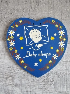 Wood 4.5" Baby Sleeping Sign for Front Door Welcome Vintage 1970s Rare 299a - Image 1 of 4
