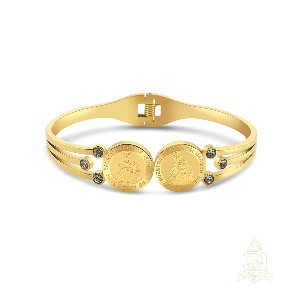 Pulsera Ciudad Católica Sagrado Corazón de Jesús y Sra del Carmen Acero Inoxidable Foto 1 de 1