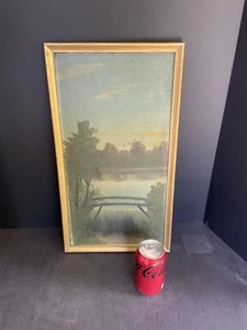 V.C. Signed Antique Oil on Board Landscape Primitive Painting - Picture 1 of 8