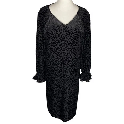 Nine West Velvet Burnout Shift Dress Black Leopard Print 16 Whimsigoth Holiday - Image 1 of 4