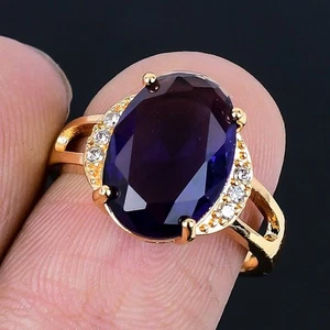Amethyst 18K Gold Plated Handmade Ring of US Size Adjustable - Picture 1 of 3