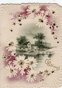 2 Piece Scallop Edge Embossed Victorian Christmas Card One Signature - Picture 1 of 5