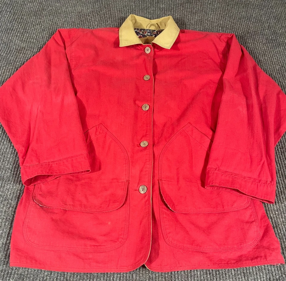 Chaqueta Woolrich De Colección Para Mujer Grande Roja Granero Tareas Abrigo Floral Forro Lona Exterior Foto 1 de 4
