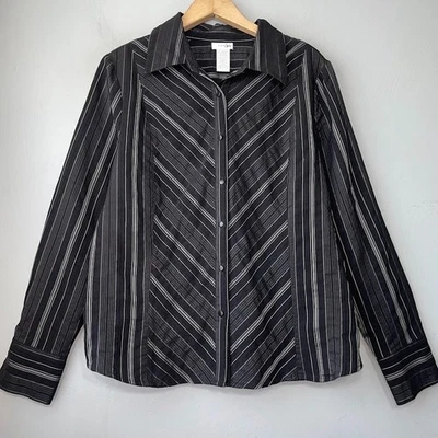 Camisa a Rayas Oscuras con Botones Talla XL Negra Y2K Preppy Carrera Oficina Sirena Gótica Foto 1 de 4