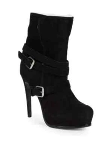 $345 Pour La Victoire Black Lizzie Suede Boot Faux Fur Trim Size 9.5 GUC Box - Picture 1 of 12