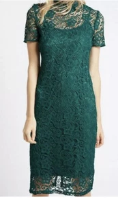 BNWT £79 Size 12 M&S Teal green Floral Lace Overlay 2 Piece tailored Dress knee - Picture 1 of 11