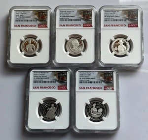 2025 S Proof Plad Donna Fare Storia Quarto Set di 5 NGC 70 Etichette Trolley - Foto 1 di 2
