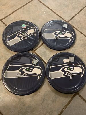 Seattle Seahawks NFL Pro Football Sports Party 8" Paper Dinner Plates Lot Of 4 - Image 1 of 3