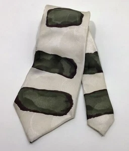 Bachrach Tie Men 60 in Italy Silk Earthtone Puddles Cream Black Slate Grey Wide - Picture 1 of 2
