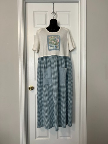 OFF WHITE ABITO VINTAGE TEDDI BLU BIANCO SPORCO A QUADRI TAGLIA XL