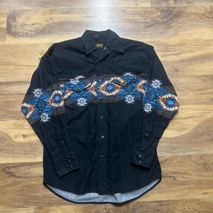 Vintage Canyon Guide Ausstatter aztekischer Druck LS Shirt Herren XL schwarz Perle Druckknopf - Bild 1 von 5