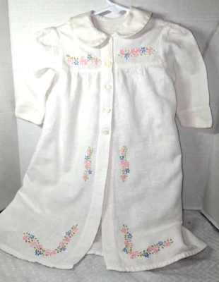 Vintage Infant Long Dress - Embroidered Pink/Blue Flowers 3-6mo. - Image 1 of 4
