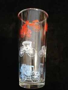 Vtg 6 1/4" antique cars/carriages peanut butter swinky swags drinking glass XLT - Picture 1 of 8