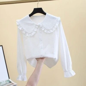 Mujeres Camisa Lolita Blusa Cuello Solapa Manga Larga Volantes Preppy Prendas para el torso Sueltas Nueva - Imagen 1 de 11