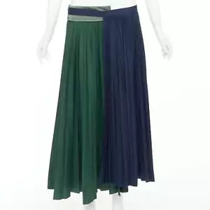 SACAI 2020 green navy nylon trim deconstructed pleated skirt JP3 L - Picture 1 of 9