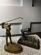 Vintage 1 Brass & 1 Silverplated Golf Statues Figure Trophy Golfer Decor