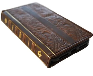 Funda de Cuero Genuino para iPhone 16e 14 13 15 16 Pro Max Cartera Libro Biblia Pluma - Imagen 1 de 9