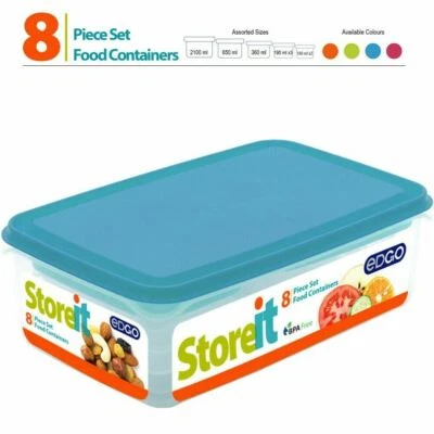 8 Piece Plastic Food Storage Containers Set With Lid Microwave Safe Organiser - Image 1 of 3