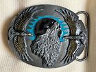 1995 VINTAGE BELT BUCKLE, F-9 WOLF/2 EAGLES, MADE IN USA BY SISKIYOU BUCKLE CO.